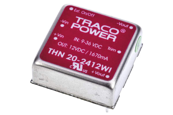 Product image for TRACOPOWER THN 20WI 20W Isolated DC-DC Converter Through Hole, Voltage in 9 → 36 V dc, Voltage out 12V dc