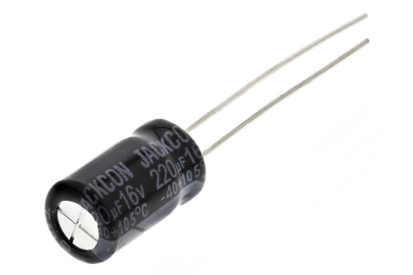 Product image for Radial alum cap, 220uF, 16V, 6.3x11
