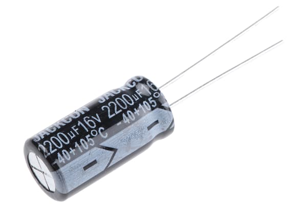 Product image for Radial alum cap, 2,200uF, 16V, 10x20