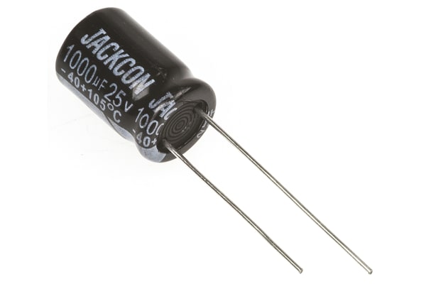 Product image for Radial alum cap, 1,000uF, 25V, 10x15