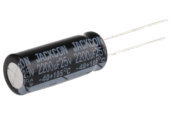 Product image for Radial alum cap, 2,200uF, 25V, 10x25