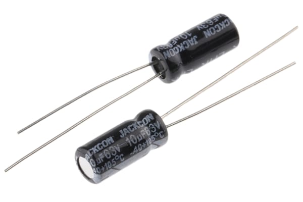 Product image for Radial alum cap, 10uF, 63V, 5x11