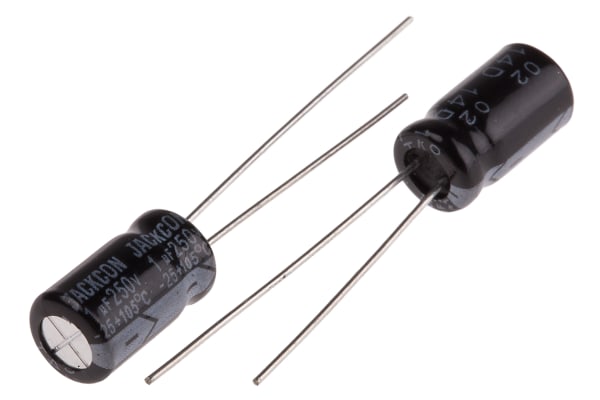 Product image for Radial alum cap, 1uF, 250V, 6.3x11