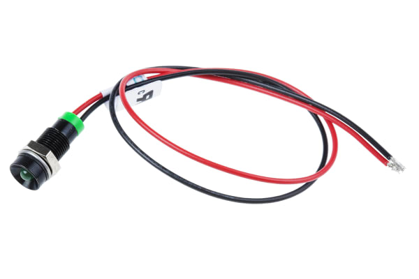 Product image for 6mm recessed black LED wires, green 2Vdc