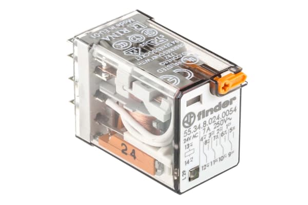 Product image for 4P plug in relay with LED 24Vac 7A