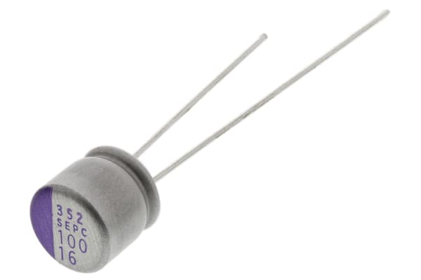 Product image for Panasonic 100μF Through Hole Polymer Capacitor, 16V dc