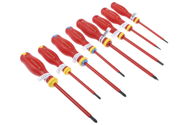 Product image for Facom 1000V Phillips, Pozidriv, Slotted Screwdriver Set 8 Piece