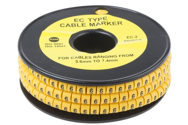 Product image for Slide On PVC Yellow Cable Marker 6