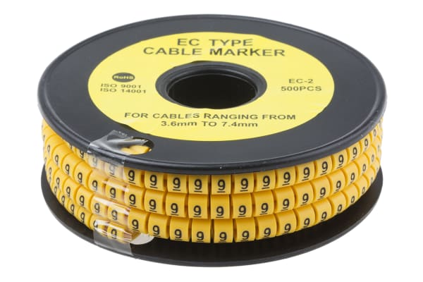 Product image for Slide On PVC Yellow Cable Marker 9