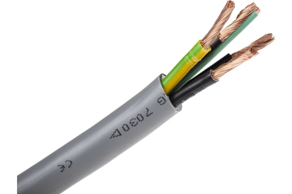 Product image for RS PRO 4 Core Unscreened YY Control Cable, 6 mm², Grey PVC Sheath, 50m, 9 AWG