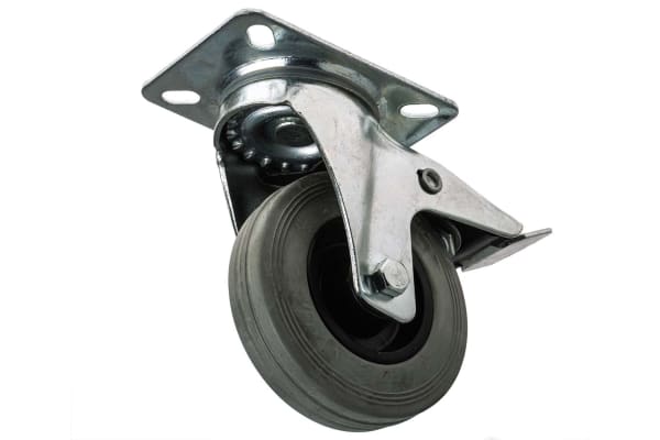 Product image for Braked Swivel Castor, 100mm, Rubber Tyre