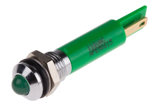 Product image for 8mm prom hyper bright LED, green 110Vac