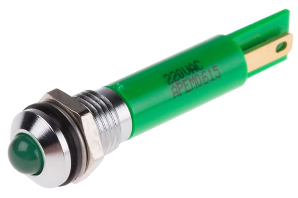 Product image for 8mm prom hyper bright LED, green 220Vac