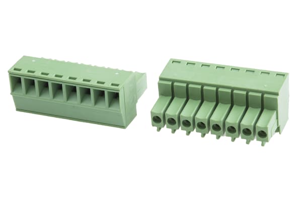 Product image for 3.5mm PCB terminal block, R/A plug, 8P