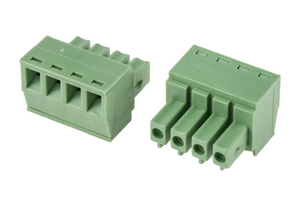 Product image for 3.81mm PCB terminal block, R/A plug, 4P