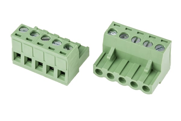 Product image for 5mm PCB terminal block, R/A plug, 5P