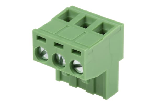Product image for 5mm PCB terminal block, R/A plug, 3P