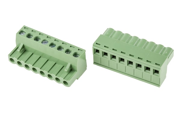 Product image for 5mm PCB terminal block, R/A plug, 8P