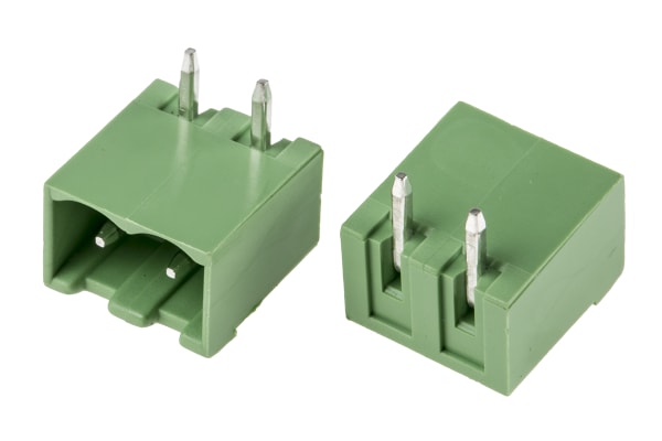 Product image for 5mm PCB terminal block, R/A header, 2P