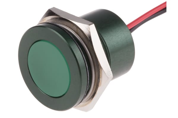 Product image for 22mm flush anodised LED wires, green 24V