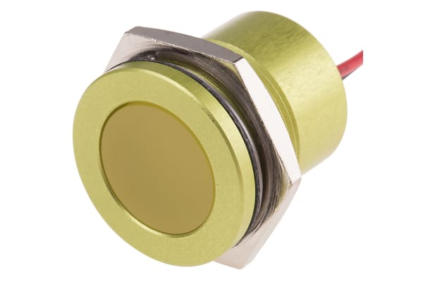 Product image for 22MM FLUSH ANODISED LED WIRES,YELLOW 24V