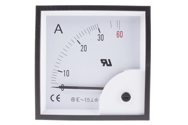 Product image for AC Ammeter 96x96 90 deg 0-30/60A