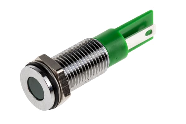 Product image for 8mm flush long bezel LED, green 6Vdc