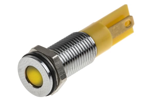 Product image for 8mm flush long bezel LED, yellow 6Vdc