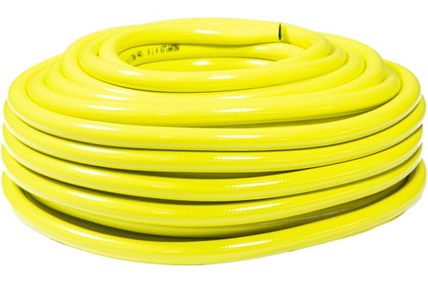 Product image for RS PRO PVC Flexible Tubing, Yellow, 25.5mm External Diameter, 50m Long, Reinforced, 160mm Bend Radius, Water