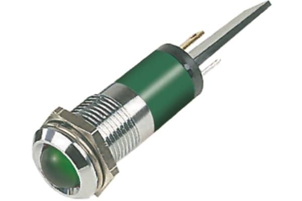 Product image for 14mm IP66 green LED satin chrome,110Vac