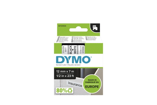 Product image for DYMO D1 BLK ON WHITE LABELLING TAPE,12MM