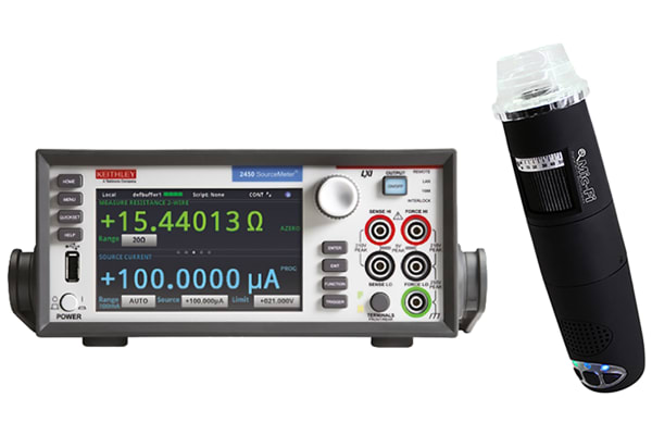 Product image for Keithley 2450 Sourcemeter + WiFi Microscope, 1 Ch, 20 Ω → 200 MΩ ±10 nA → ±1 A