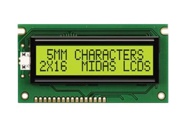 Product image for LCD 2X16 STN W YELLOW/GREEN BACKLIGHT