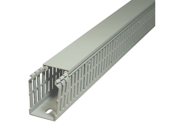 Product image for SES Sterling GN-A6/4 LF Grey Slotted Panel Trunking - Open Slot, W120 mm x D80mm, L2m, PVC