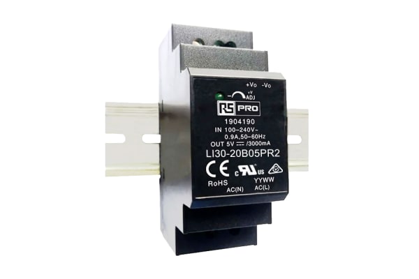 Product image for RS PRO DIN Rail Power Supply 120 → 370 V dc, 85 → 264 V ac Input Voltage, 5V Output Voltage, 3A Output