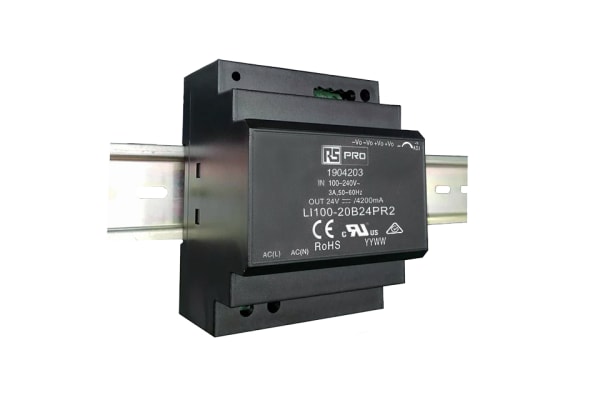 Product image for RS PRO DIN Rail Power Supply 120 → 370 V dc, 85 → 264 V ac Input, 24V Output, 4.2A 100.8W