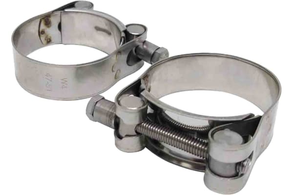 Product image for RS PRO Stainless Steel 304 Bolt Head Hose Clamp, 23mm Band Width, 47mm - 51mm Inside Diameter