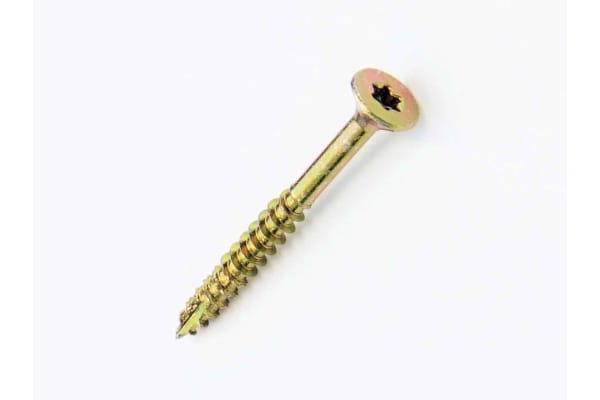 Product image for Countersunk Steel Wood Screw Yellow Passivated, Zinc Plated, NA, 5mm Thread, 3.14in Length, 80mm Length