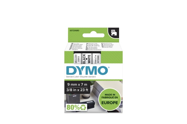 Product image for DYMO D1 BLK ON WHITE LABELLING TAPE,9MM