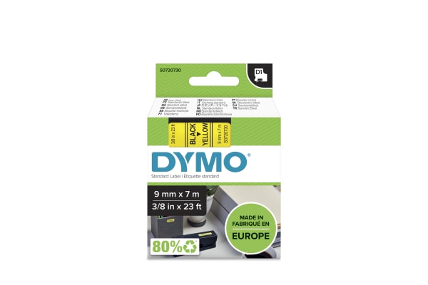 Product image for DYMO D1 BLK ON YELLOW LABELLING TAPE,9MM