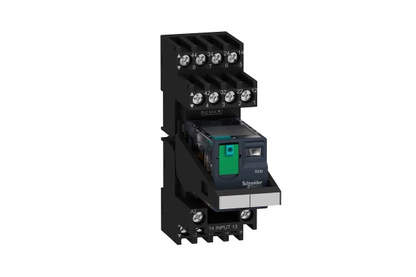 Product image for Schneider Electric, 24V dc Coil Non-Latching Relay 4PDT, 6A Switching Current DIN Rail