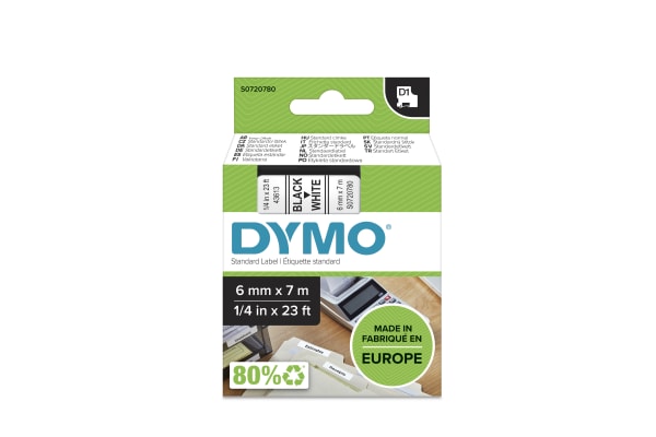 Product image for DYMO D1 BLK ON WHITE LABELLING TAPE,6MM