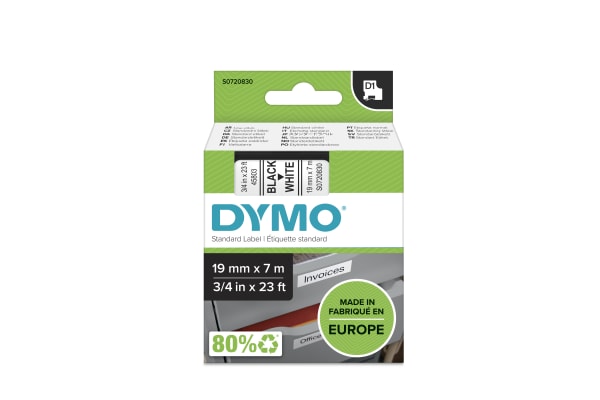 Product image for DYMO D1 BLK ON WHITE LABELLING TAPE,19MM
