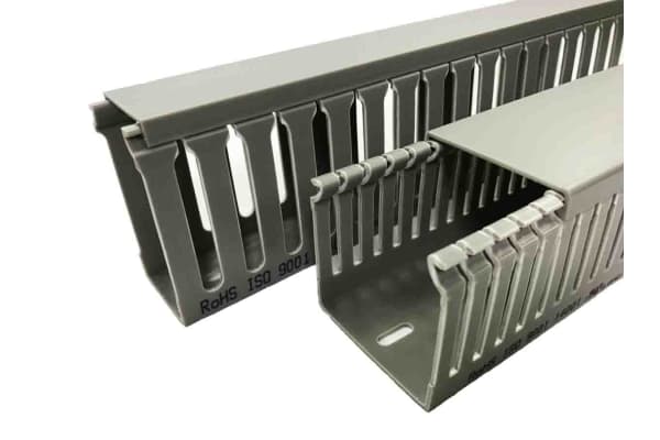 Product image for Grey PVC open slot trunking,25x25mm 2m L