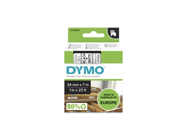 Product image for DYMO D1 BLK ON WHITE LABELLING TAPE,24MM