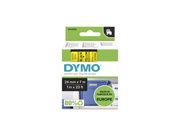 Product image for DYMO D1 BLACK ON YEL LABELLING TAPE,24MM