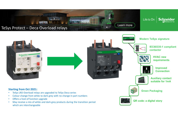 Product image for Schneider Electric Thermal Overload Relay - 1NO + 1NC, 16 → 24 A F.L.C, 24 A Contact Rating, 3P, TeSys