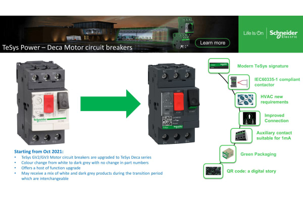 Product image for Schneider Electric TeSys Auxiliary Contact - 1NC + 1NO, 2 Contact, Front Mount, 2.5 A
