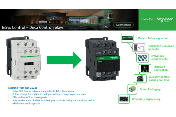 Product image for Schneider Electric Control Relay - 3NO + 2NC, 10 A Contact Rating, 24 Vdc, TeSys