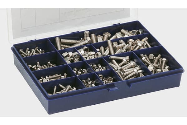 Product image for RS PRO 624 piece Stainless Steel Screw/Bolt & Nut Kit